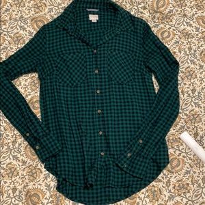 Green and black checkerboard flannel